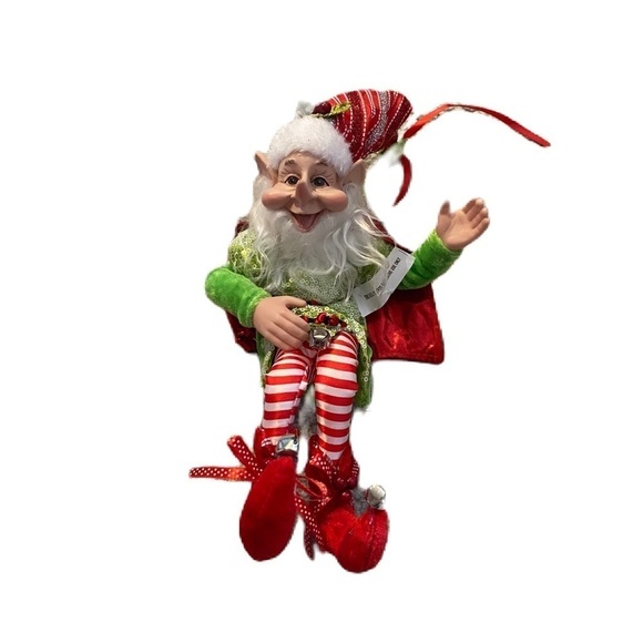 Candy Cane Elf Posable Pixie Face Long Nose Christmas Decoration NEW - Picture 1 of 7